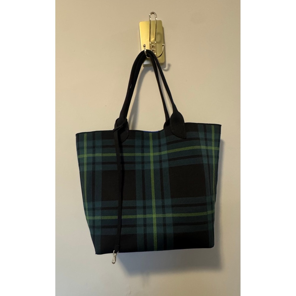 Rothy's The Essential Tote‎ Green Plaid Sustainable Knit Shoulder Bag